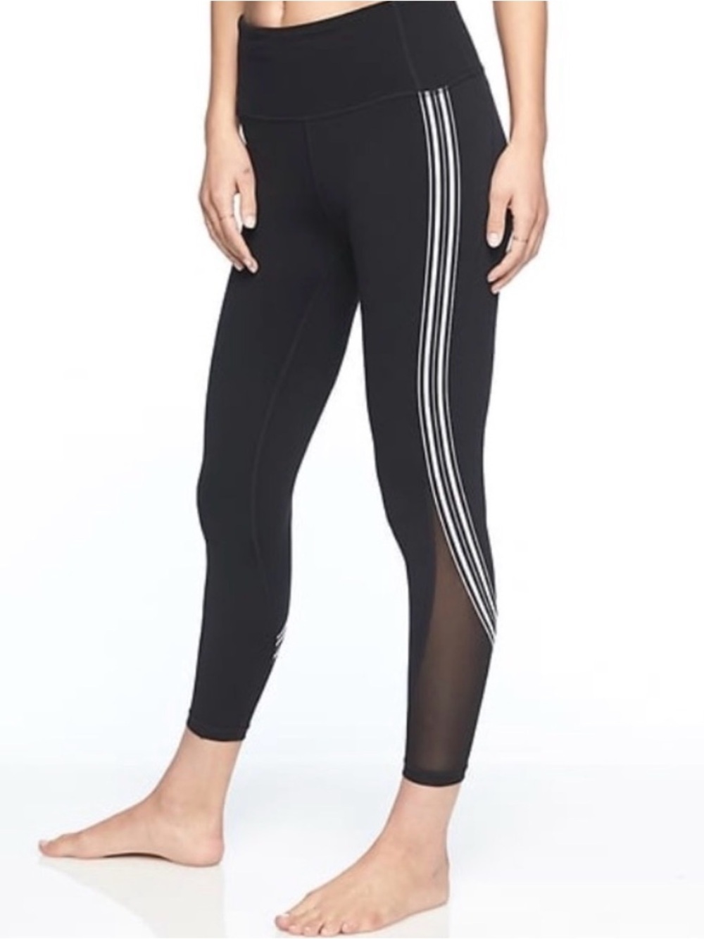 Athleta Black Mesh Stripe High Waisted 7/8 Leggings XS Yoga Running